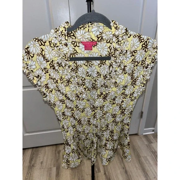 Retro Sunny Leigh Y2K Floral Ruffle V-Neck Sleeveless Top Boho Women's Size M - Picture 12 of 14